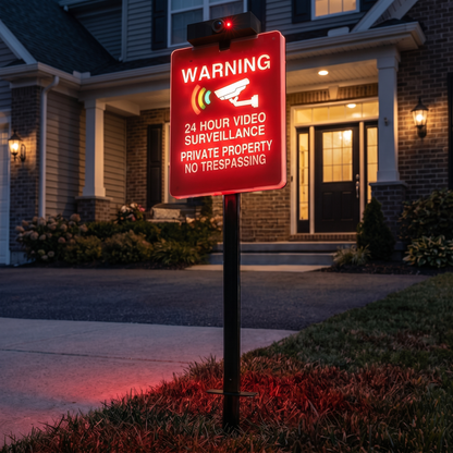 No Trespassing Warning Sign With Solar Charge Lighting