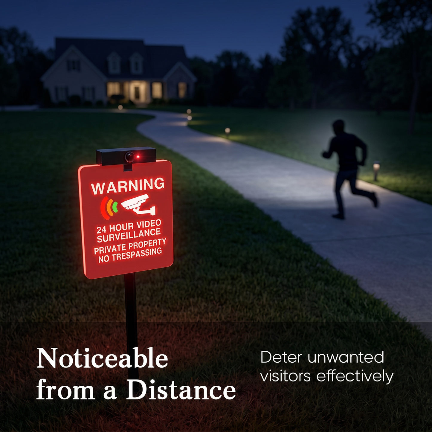 No Trespassing Warning Sign With Solar Charge Lighting