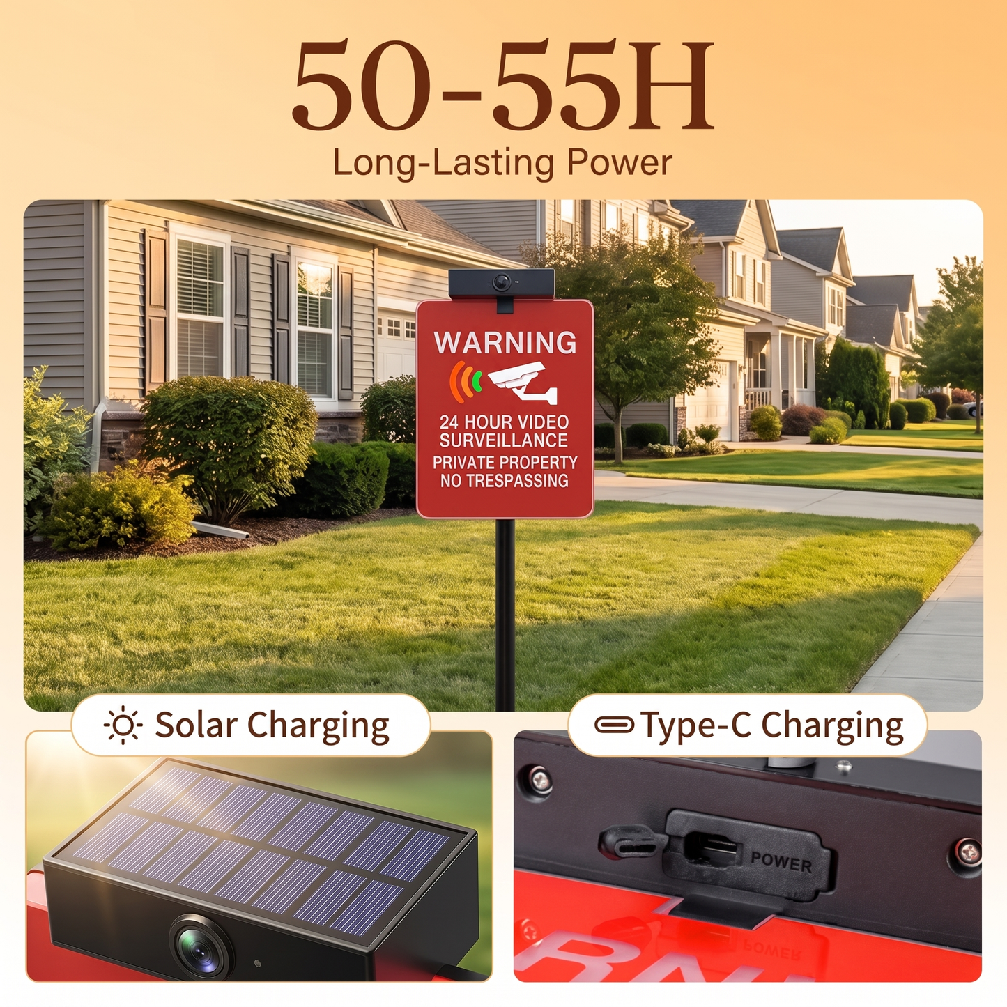 No Trespassing Warning Sign With Solar Charge Lighting