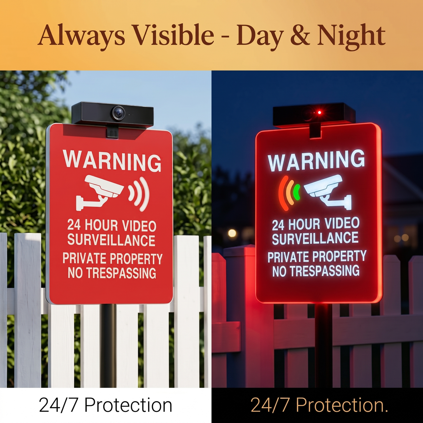 No Trespassing Warning Sign With Solar Charge Lighting